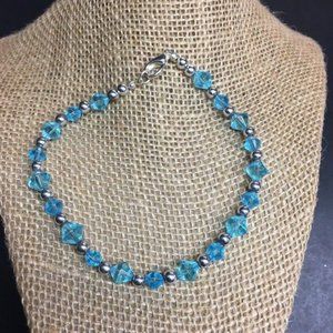 Blue Anklet Ankle Bracelet Translucent Turquoise Faceted Silver Lobster